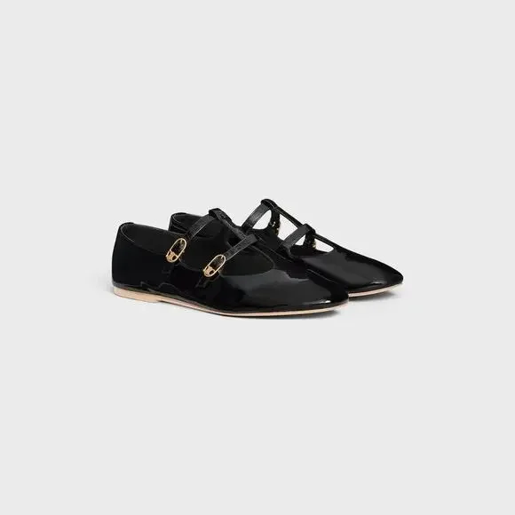 CELINE｜FLAT SHOES/LOAFERS (LES BALLERINES CELINE WITH T LES BALLERINES CELINE DOUBLE STRAP IN LAMBSKIN - BLACK | CELINE